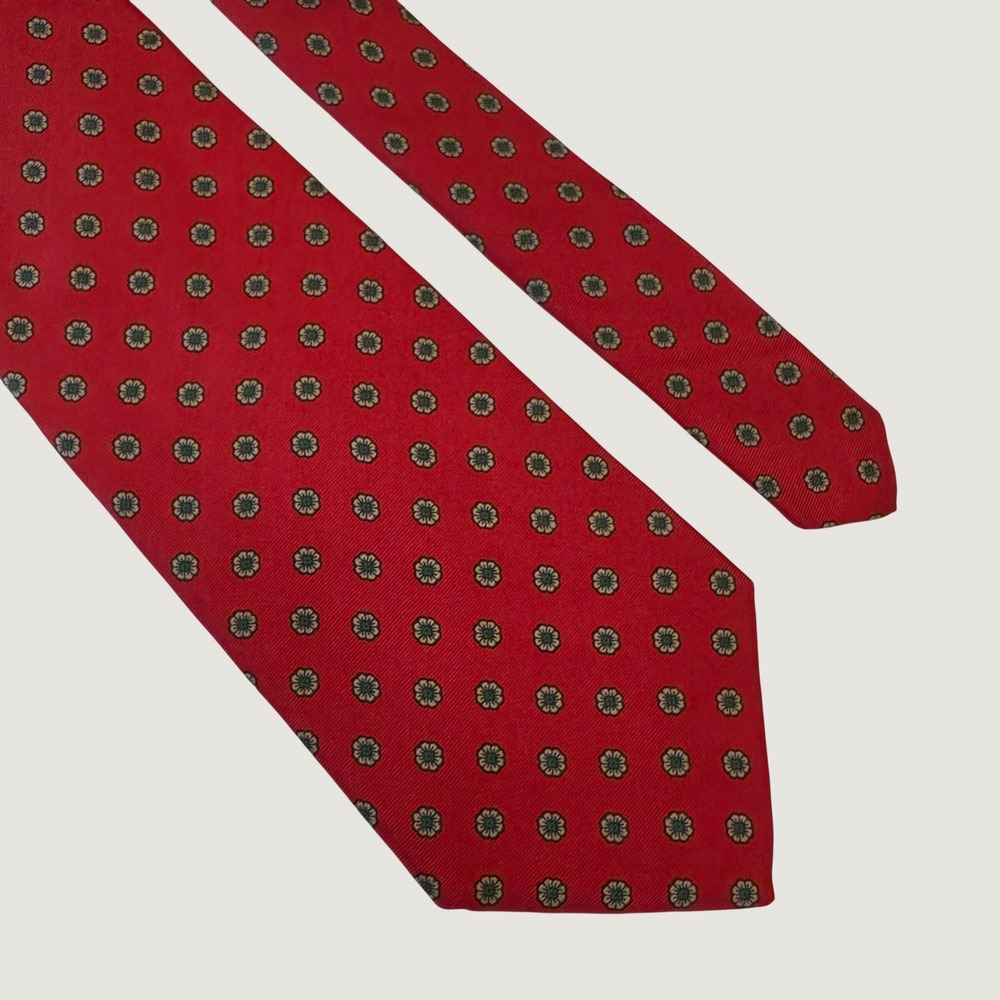 John Farley Clothiers Red Silk Medallion Floral Handmade Necktie Newburyport